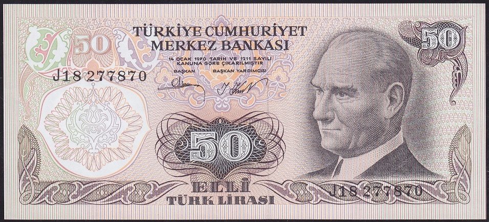 6.Emisyon 2.Tertip 50 Lira J18 277870 Çil