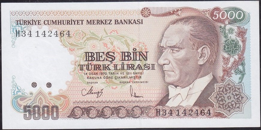 7.Emisyon 4.Tertip 5000 Lira H34 142464 Çil