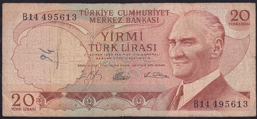 6.Emisyon 1.Tertip 20 Lira B14 495613 Çok Temiz