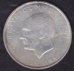 1960 Yılı 10 Lira - Hakimiyet Milletindir İhtilal Gümüş ( 15 Gram )