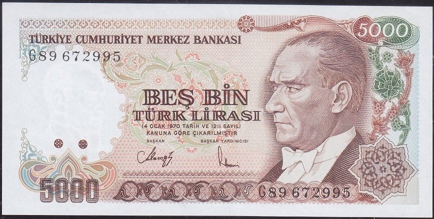 7.Emisyon 4.Tertip 5000 Lira G89 672995 Çil