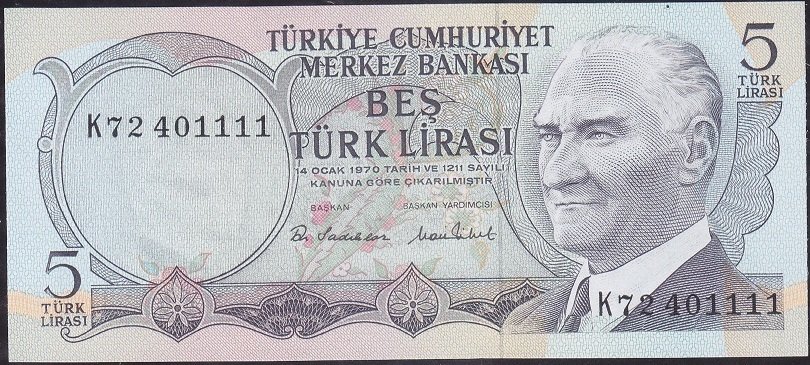 6.Emisyon 2.Tertip 5 Lira K72 401111 Çil