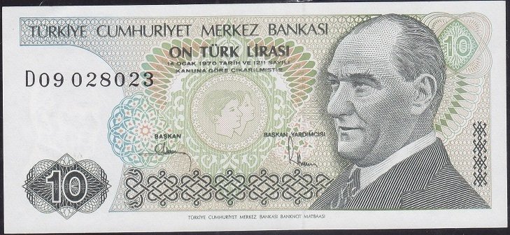 7.Emisyon 2.Tertip 10 Lira D09 028023 Ççt Çilaltı