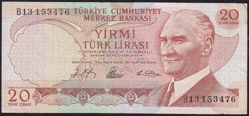6.Emisyon 1.Tertip 20 Lira B13 153476 Çok Temiz