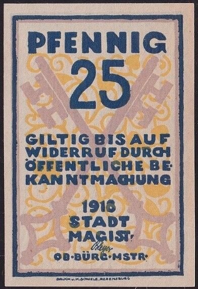 Almanya 25 Pfennig Notgeld 1918 Çil