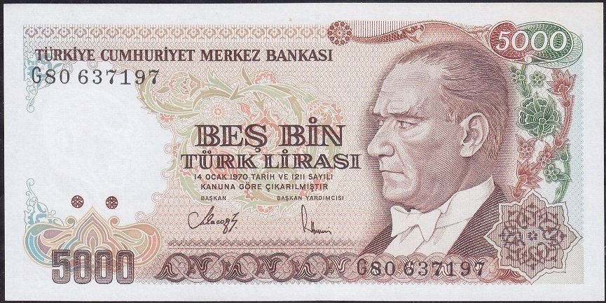 7.Emisyon 4.Tertip 5000 Lira G80 637197 Çilaltı Çil