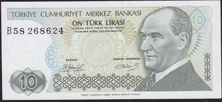 7.Emisyon 1.Tertip 10 Lira B58 268624 Çilaltı Çil  Kısa Kaş