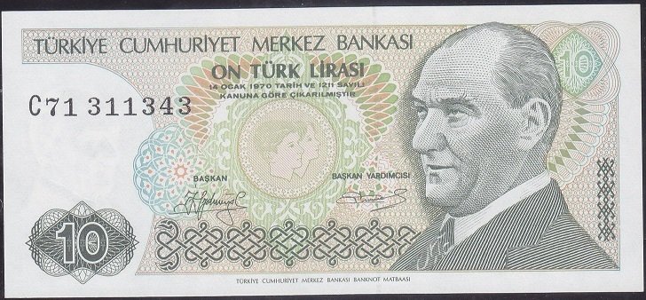 7.Emisyon 1.Tertip 10 Lira C71 311343 Çil (Uzun Kaş)