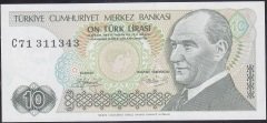 7.Emisyon 1.Tertip 10 Lira C71 311343 Çil (Uzun Kaş)