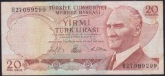 6.EMİSYON 1.TERTİP 20 LİRA B27 089299 ÇOK TEMİZ