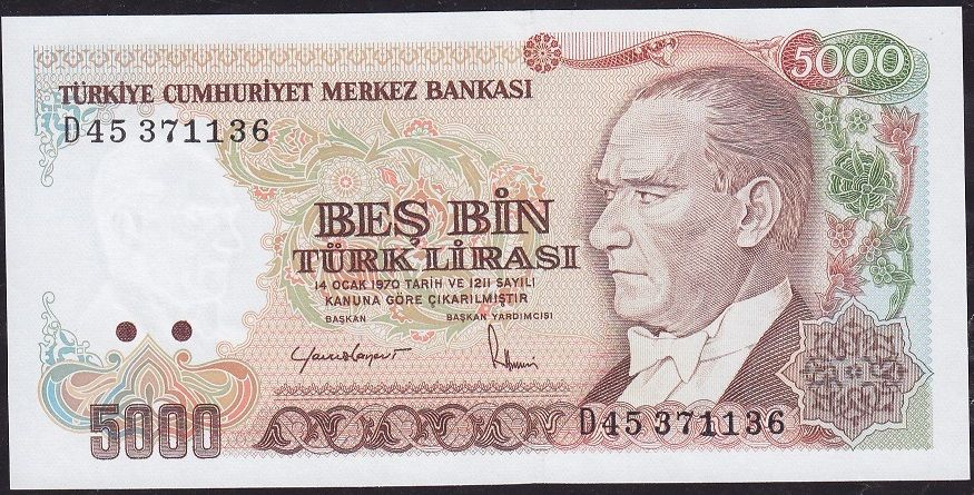 7.Emisyon 2.Tertip 5000 Lira D45 371136 Çil