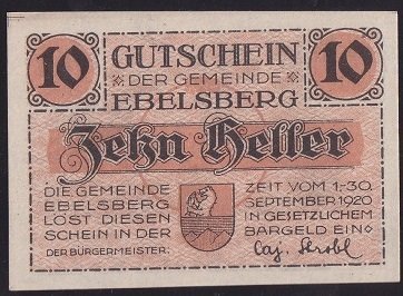 AVUSTURYA 10 HELLER NOTGELD 1920 ÇİL