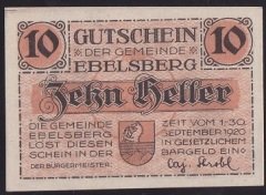 AVUSTURYA 10 HELLER NOTGELD 1920 ÇİL