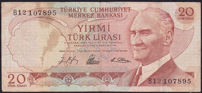 6.Emisyon 1.Tertip 20 Lira B12 107895 Çok Temiz
