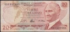 6.Emisyon 1.Tertip 20 Lira B12 107895 Çok Temiz