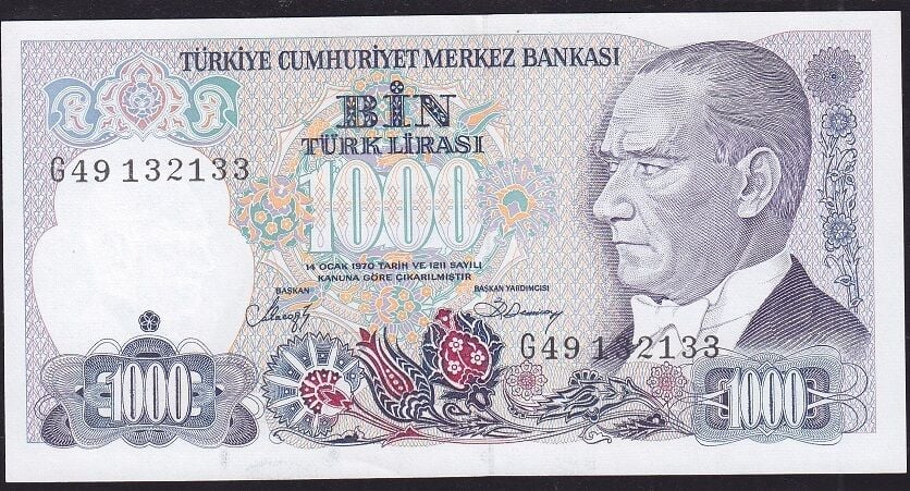 7.Emisyon 2.Tertip 1000 Lira G49 132133 Çil