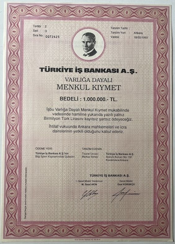 İş Bankası 1.000.000 Lira Hisse Senedi
