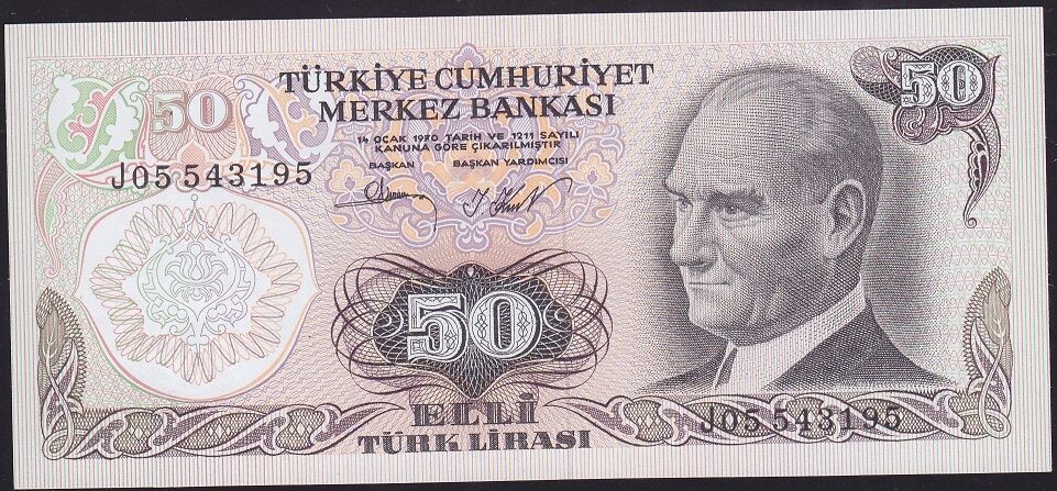 6.Emisyon 2.Tertip 50 Lira J05 543195 Çil