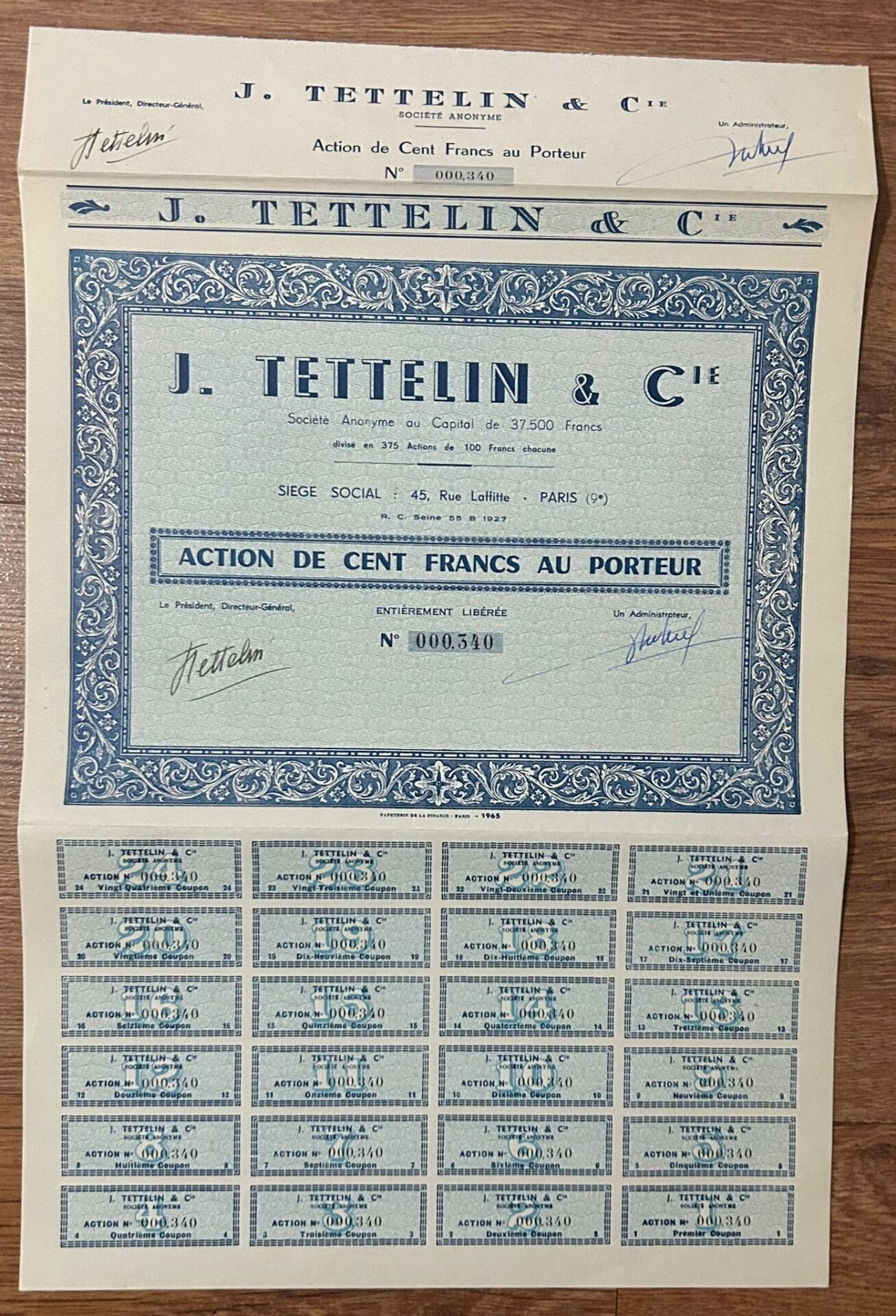 Hisse Senedi - Tettelin  ( 41 X 27 cm )