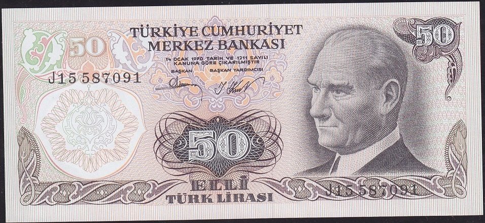 6.Emisyon 2.Tertip 50 Lira J15 587091 Çilaltı