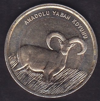 2015 Tarihli 1 Lira Anadolu Yaban Koyunu Hatıra Parası ( Hafif Kararma var )