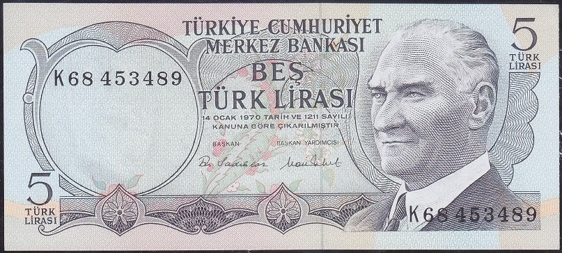 6.Emisyon 2.Tertip 5 Lira K68 453489 Çil