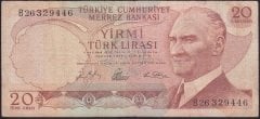 6.EMİSYON 1.TERTİP 20 LİRA B26 329446 TEMİZ