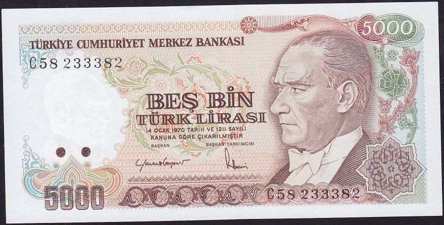 7.Emisyon 2.Tertip 5000 Lira C58 233382 Çil