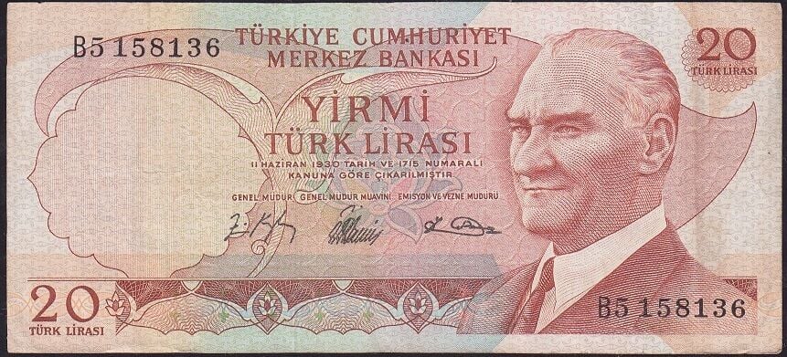 6.Emisyon 1.Tertip 20 Lira B5 158136 Çok Temiz