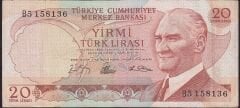 6.Emisyon 1.Tertip 20 Lira B5 158136 Çok Temiz
