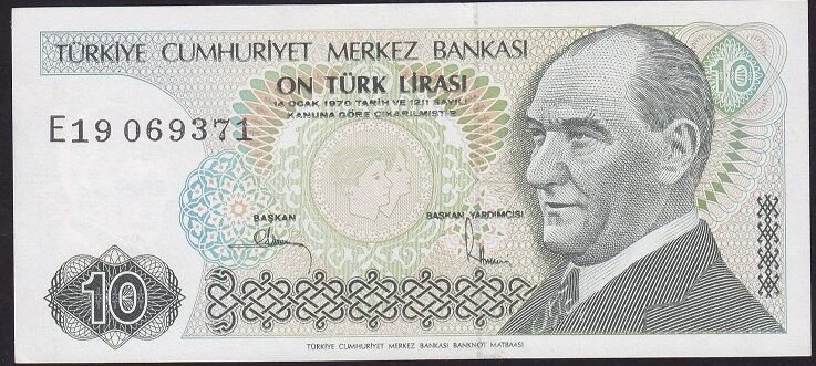 7.Emisyon 2.Tertip 10 Lira E19 069371 Çilaltı
