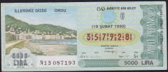1990 19 Şubat Çeyrek Bilet - U Serisi