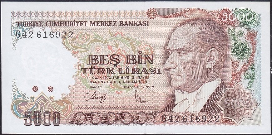 7.Emisyon 4.Tertip 5000 Lira G42 616922 Çil