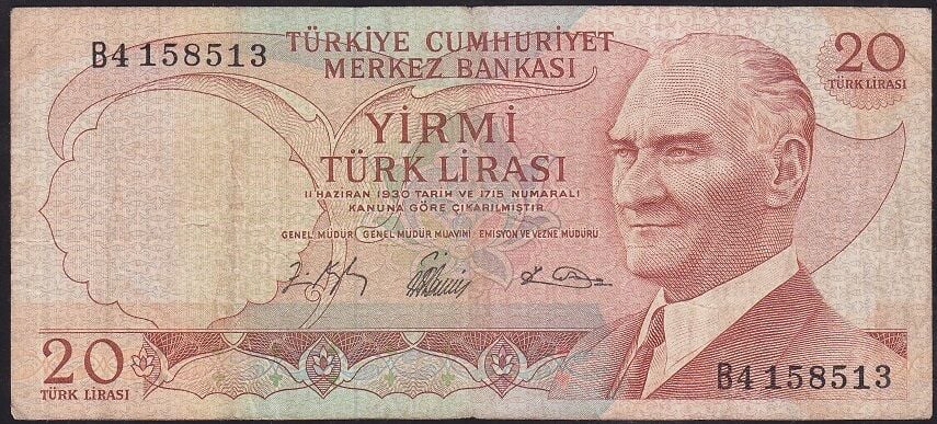 6.Emisyon 1.Tertip 20 Lira B4 158513 Çok Temiz
