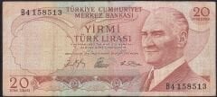 6.Emisyon 1.Tertip 20 Lira B4 158513 Çok Temiz