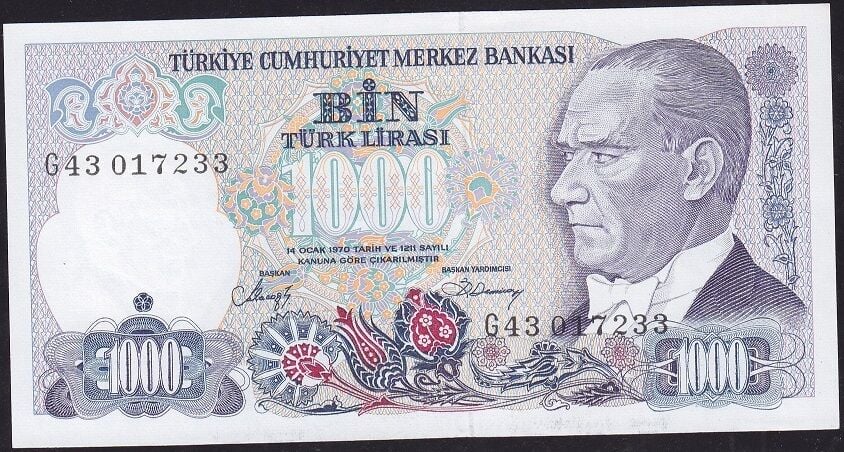 7.Emisyon 2.Tertip 1000 Lira G43 017233 Çil