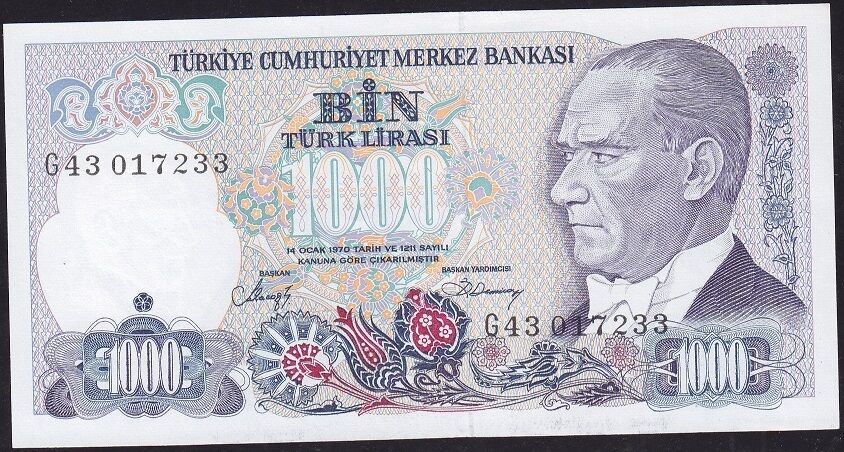 7.Emisyon 2.Tertip 1000 Lira G43 017233 Çil