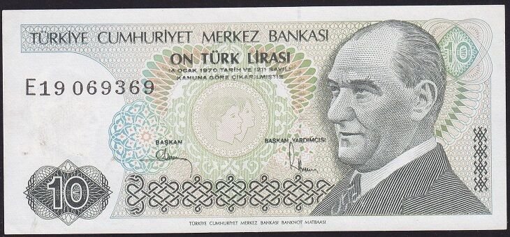 7.Emisyon 2.Tertip 10 Lira E19 069369 Çilaltı