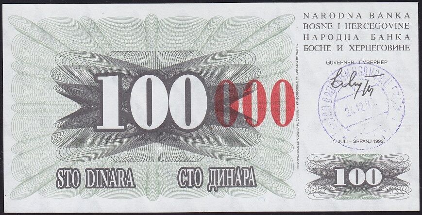 Bosna Hersek 100000 Dinar 1992 Çilaltı Pick 56d