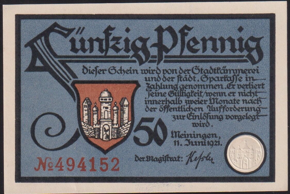 Almanya 50 Pfennig Notgeld 1921 Çil Filigranlı