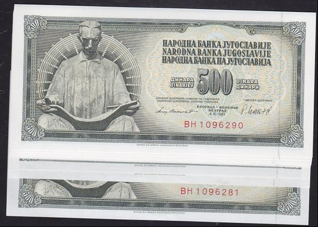 YUGOSLAVYA 500 DİNAR 1981 ÇİL - 10 ADET SERİ TAKİPLİ