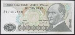 7.Emisyon 1.Tertip 10 Lira B49 282449 Çilaltı Kısa Kaş