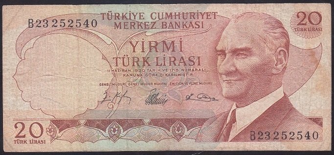 6.EMİSYON 1.TERTİP 20 LİRA B23 252540 TEMİZ