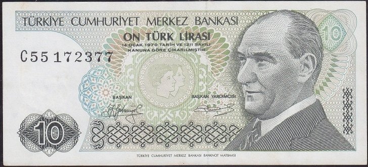 7.Emisyon 1.Tertip 10 Lira C55 172377 Çilaltı Kısa Kaş