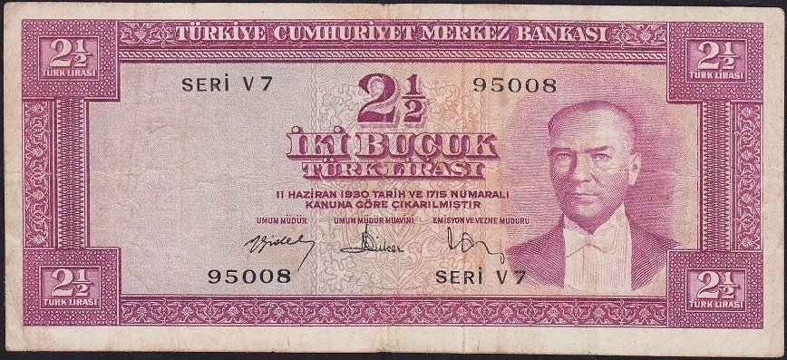 5.Emisyon 3.Tertip 2.5 Lira V7 95008 Çok Temiz