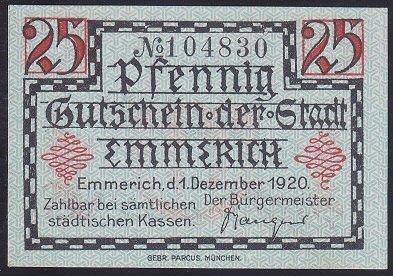 ALMANYA 25 PFENNİNG NOTGELD 1920 ÇİL