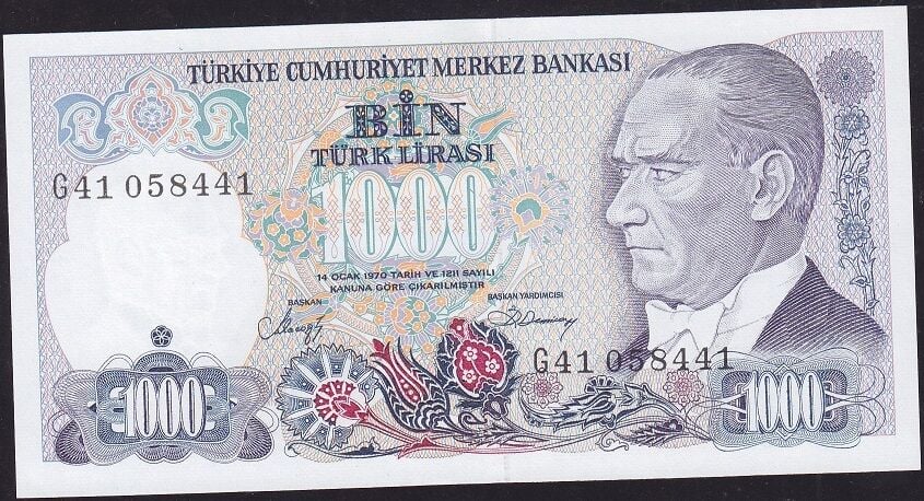 7.Emisyon 2.Tertip 1000 Lira G41 058441 Çil