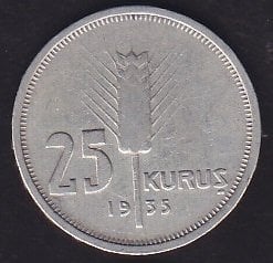 1935 Yılı 25 Kuruş Gümüş