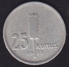 1935 Yılı 25 Kuruş Gümüş