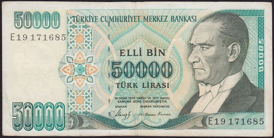 7.Emisyon 1.Tertip 50000 Lira E19 171685 Çok Temiz